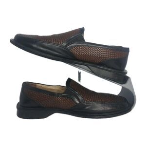 Paolo De Marco Shoes Mens Size 11m Black Brown Woven Leather Slip On Oxford Guc